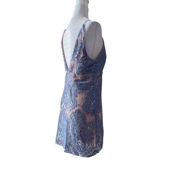 NWT Free People Night Shimmers Mini Dress Blue Sequin SZ 10 - Picture 6 of 13